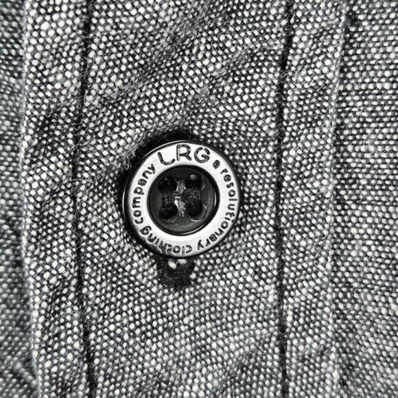 LRG Lifted Research Group Shirt Gray 100% Cotton Short Sleeve Button Mens Size L - Picture 6 of 10